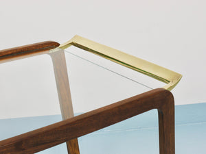 Table roulante bar Mid-Century en noyer et laiton, années 1950, attribué à Oswald Haerdtl