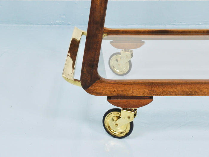 Mid-Century Walnut Brass Bar Cart Serving Trolley, 1950s, Oswald Haerdtl attr.