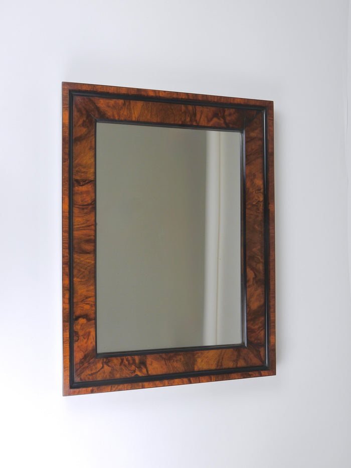 Square Biedermeier Antique 19th Century Walnut Wall Mirror, Vienna, 1850s