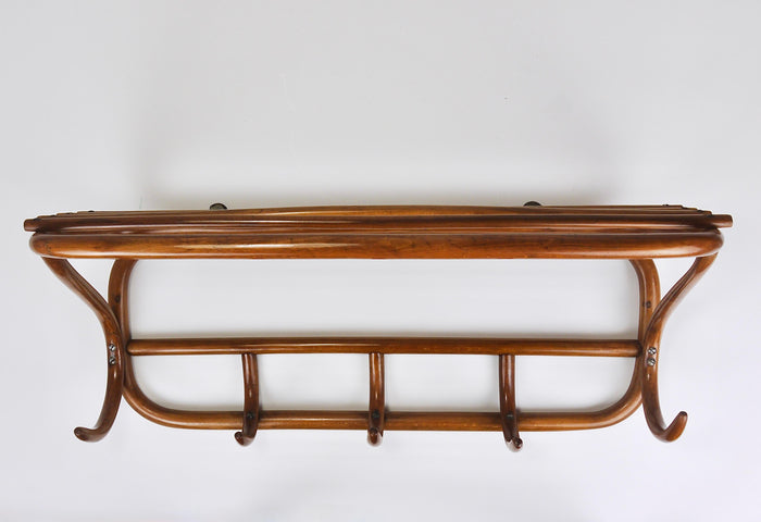1900s Thonet Vienna Art Nouveau Secessionist Bentwood Wall Coat Rack, Austria