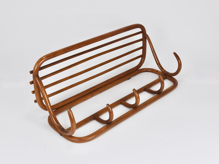 1900s Thonet Vienna Art Nouveau Secessionist Bentwood Wall Coat Rack, Austria