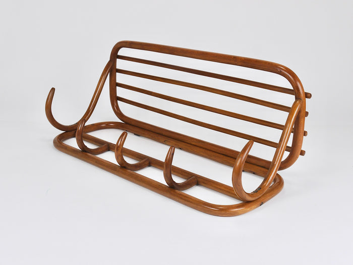 1900s Thonet Vienna Art Nouveau Secessionist Bentwood Wall Coat Rack, Austria