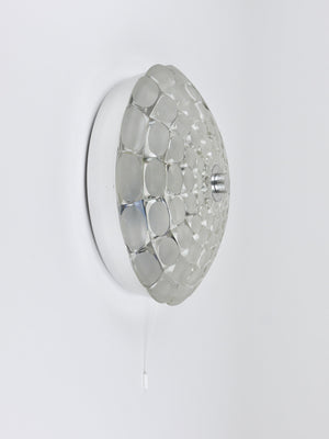Peill & Putzer Large Round Op Art Glass Sconce, Wall Lamp, Flush Mount, 1970s