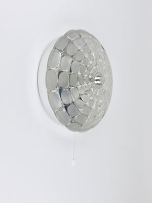 Peill & Putzer Large Round Op Art Glass Sconce, Wall Lamp, Flush Mount, 1970s