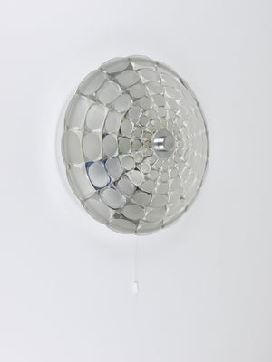 Peill & Putzer Large Round Op Art Glass Sconce, Wall Lamp, Flush Mount, 1970s