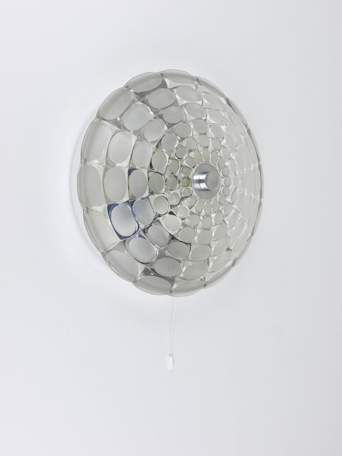 Peill & Putzer Large Round Op Art Glass Sconce, Wall Lamp, Flush Mount, 1970s