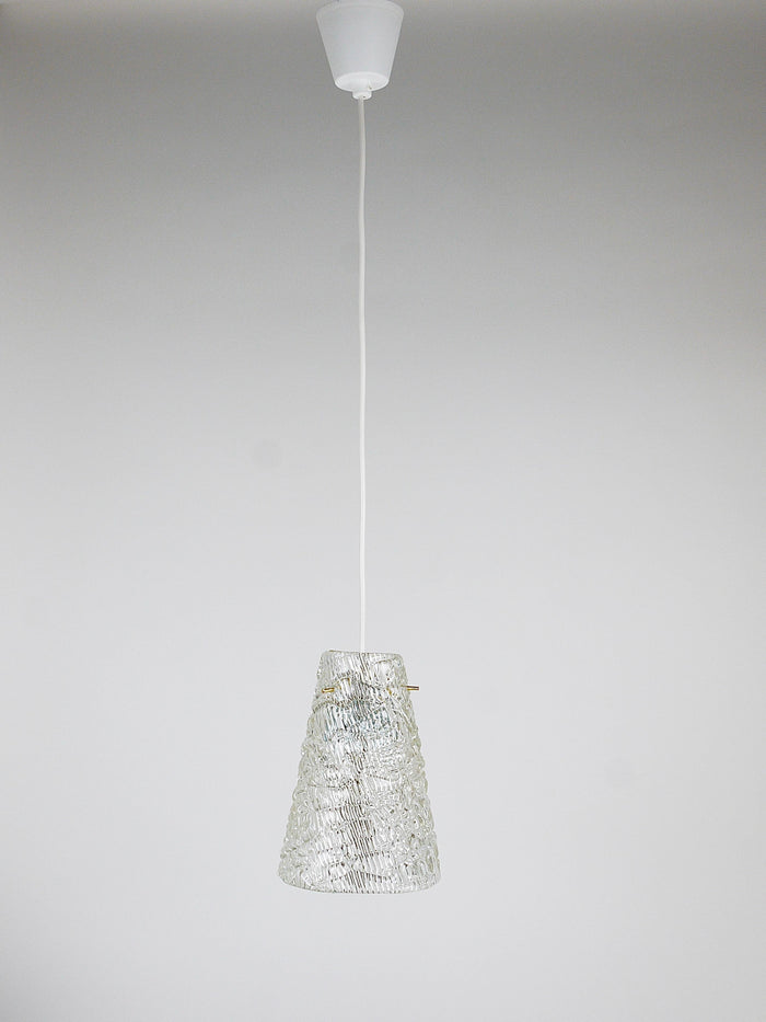 J.T. Kalmar Mid-Century Textured Glass & Brass Pendant Lamp, Austria, 1950s