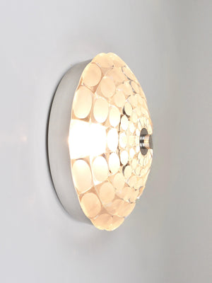 Peill & Putzer Large Round Op Art Glass Sconce, Wall Lamp, Flush Mount, 1970s