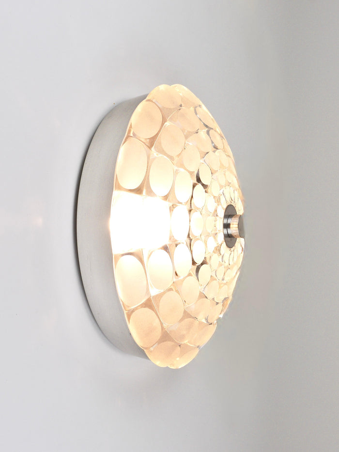 Peill & Putzer Large Round Op Art Glass Sconce, Wall Lamp, Flush Mount, 1970s