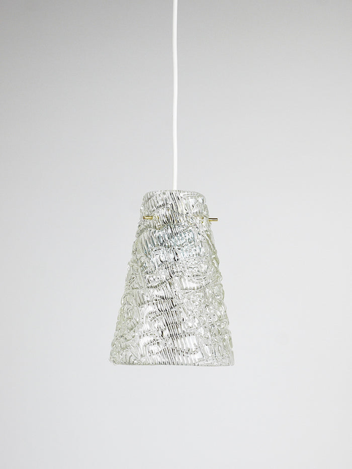 J.T. Kalmar Mid-Century Textured Glass & Brass Pendant Lamp, Austria, 1950s