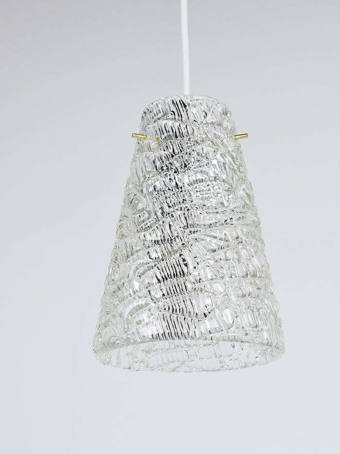 J.T. Kalmar Mid-Century Textured Glass & Brass Pendant Lamp, Austria, 1950s