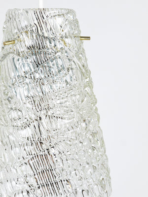 Suspension Mid-Century J.T. Kalmar en verre texturé et laiton, Autriche, années 1950
