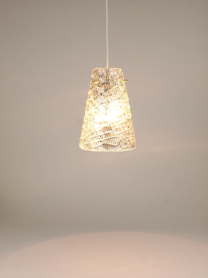 J.T. Kalmar Mid-Century Textured Glass & Brass Pendant Lamp, Austria, 1950s