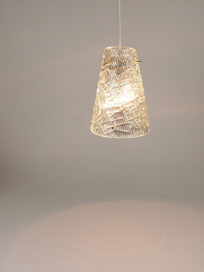 J.T. Kalmar Mid-Century Textured Glass & Brass Pendant Lamp, Austria, 1950s