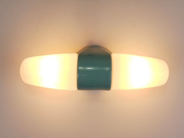 Wilhelm Wagenfeld Bauhaus Turquoise Double Sconce Wall Light, Germany, 1950s