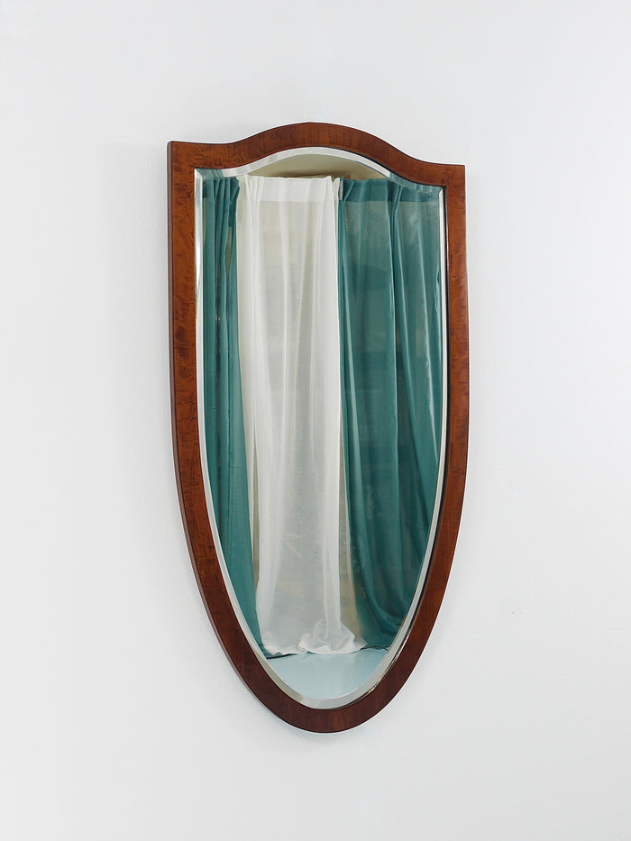 Early Biedermeier Large Antique Pearwood Shield Wall Mirror, Vienna, 1820s