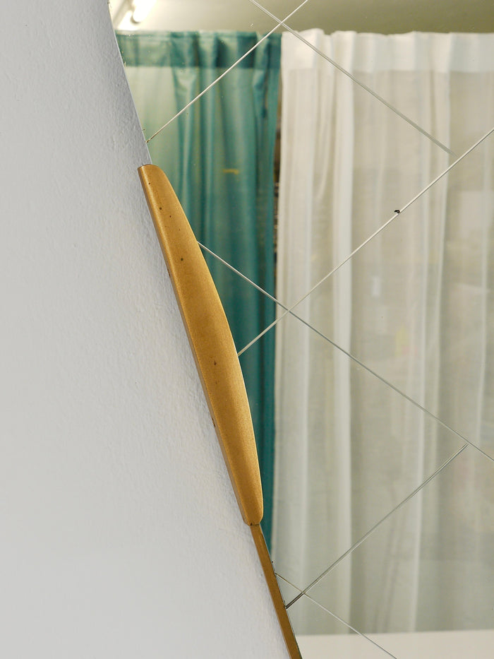 Large Trapezoidal Golden Wall Mirror With Engraved Diamond Pattern, Austria, 195