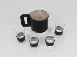 Carl Auböck Martini Set Black Leather Pitcher & Glasses, Austria, 1950s