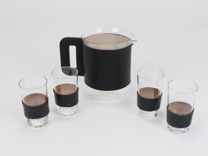 Carl Auböck Martini Set Black Leather Pitcher & Glasses, Austria, 1950s