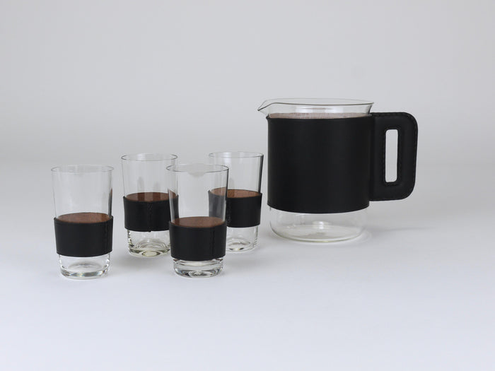Carl Auböck Martini Set Black Leather Pitcher & Glasses, Austria, 1950s