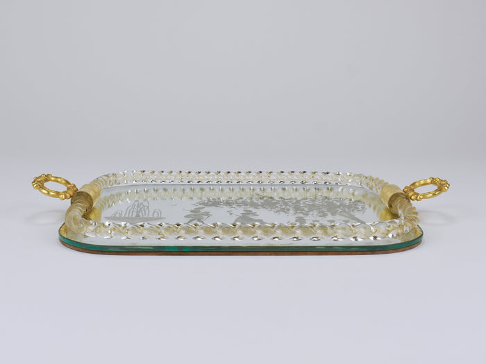 Ercole Barovier Swirl Murano Glass Mirror Serving Tray, Venice, 1940s