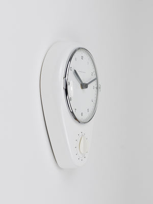 Max Bill White Wall Clock & Timer Mid-Century Modern, Junghans Germany, 1950s