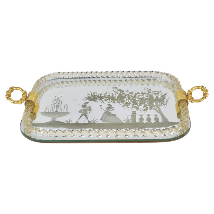 Ercole Barovier Swirl Murano Glass Mirror Serving Tray, Venice, 1940s