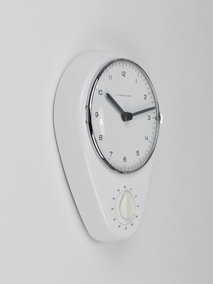 Max Bill White Wall Clock & Timer Mid-Century Modern, Junghans Germany, 1950s