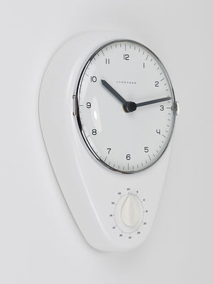 Max Bill White Wall Clock & Timer Mid-Century Modern, Junghans Germany, 1950s