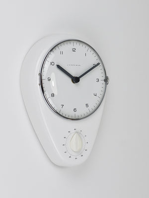 Max Bill White Wall Clock & Timer Mid-Century Modern, Junghans Germany, 1950s
