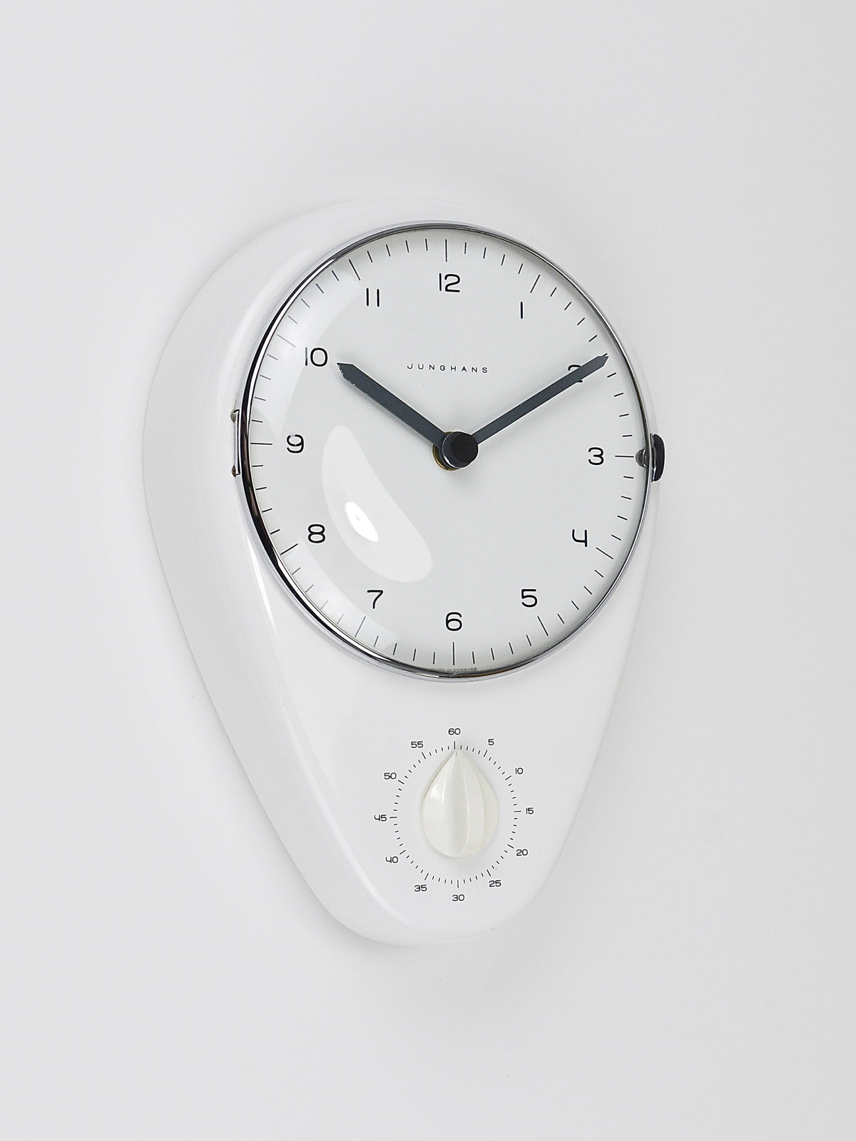 Horloge murale et minuterie blanche Max Bill Mid-Century Modern, Junghans Allemagne, années 1950