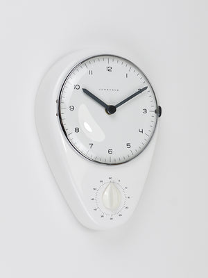Max Bill White Wall Clock & Timer Mid-Century Modern, Junghans Germany, 1950s