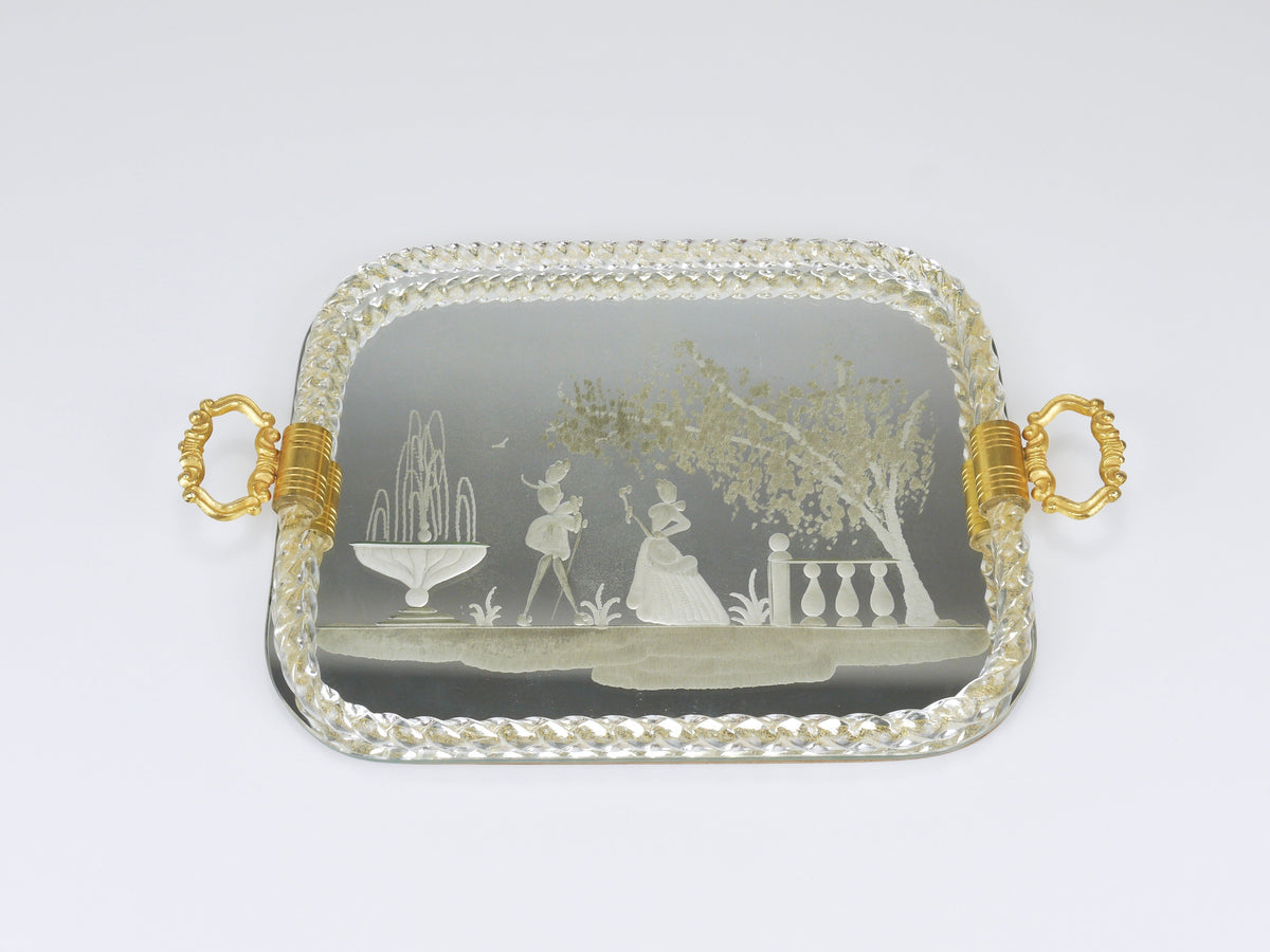 Plateau de service miroir Ercole Barovier en verre de Murano