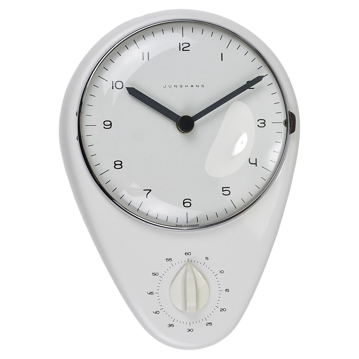 Horloge murale et minuterie blanche Max Bill Mid-Century Modern, Junghans Allemagne, années 1950