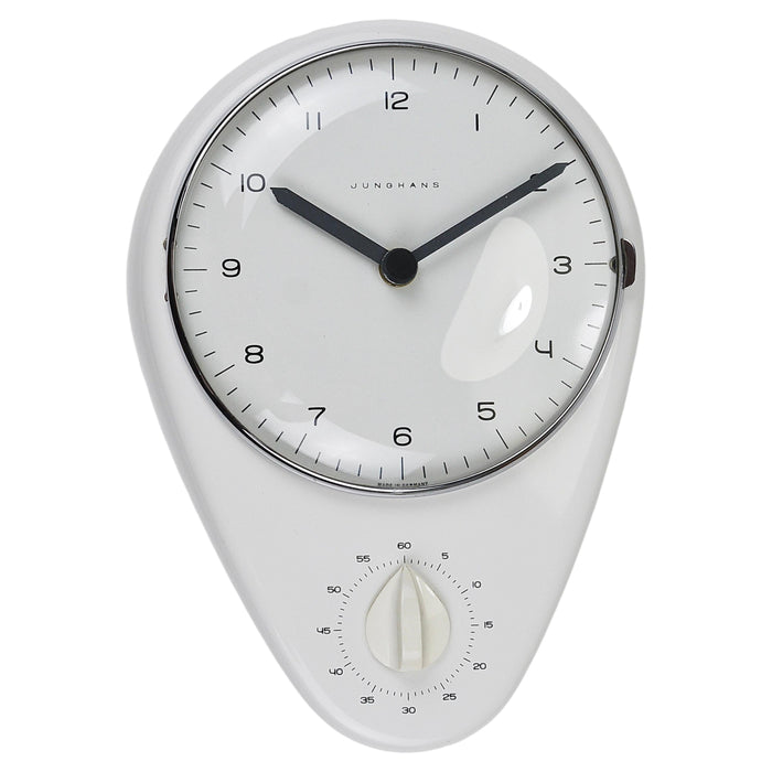Max Bill White Wall Clock & Timer Mid-Century Modern, Junghans Germany, 1950s