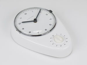 Max Bill White Wall Clock & Timer Mid-Century Modern, Junghans Germany, 1950s