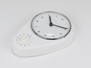 Max Bill White Wall Clock & Timer Mid-Century Modern, Junghans Germany, 1950s