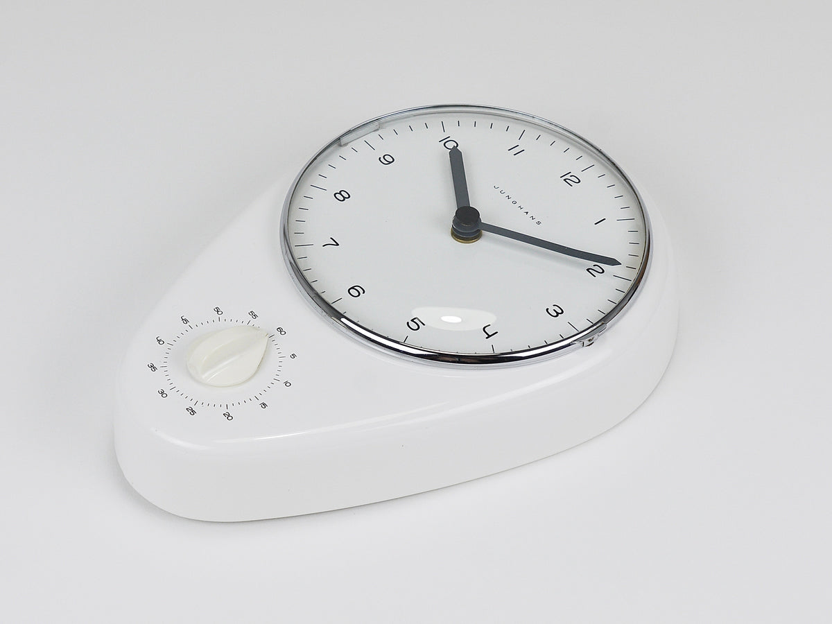 Horloge murale et minuterie blanche Max Bill Mid-Century Modern, Junghans Allemagne, années 1950