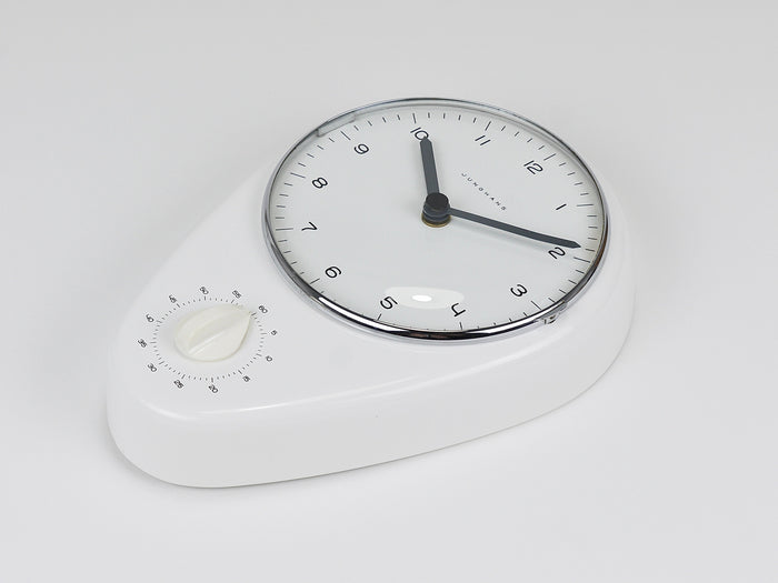 Max Bill White Wall Clock & Timer Mid-Century Modern, Junghans Germany, 1950s