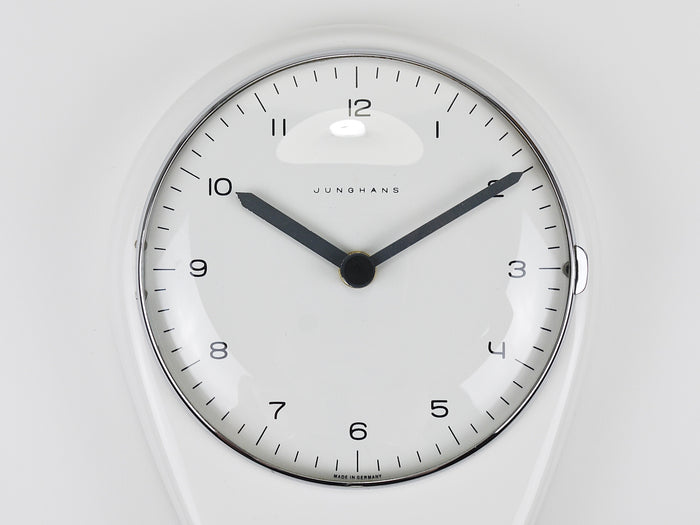Max Bill White Wall Clock & Timer Mid-Century Modern, Junghans Germany, 1950s
