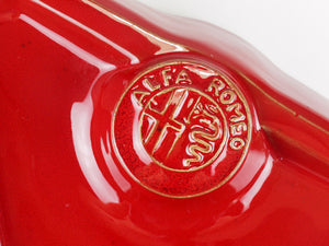 Alfa Romeo Red Ceramic Ashtray, Relief Logo, CNF Nicola Fasano, Italy, 1970s