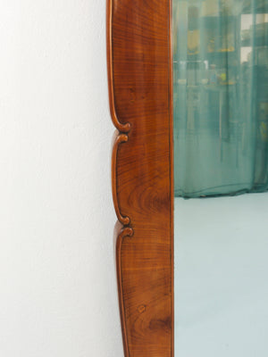 Large 59" Biedermeier Carved & Scalloped Cherry Wood Wall Mirror, Vienna, 1850