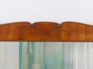 Large 59" Biedermeier Carved & Scalloped Cherry Wood Wall Mirror, Vienna, 1850