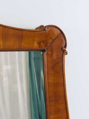 Large 59" Biedermeier Carved & Scalloped Cherry Wood Wall Mirror, Vienna, 1850