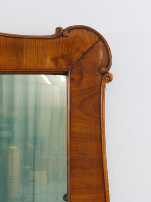 Large 59" Biedermeier Carved & Scalloped Cherry Wood Wall Mirror, Vienna, 1850