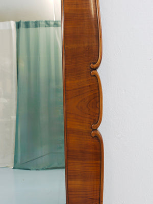 Large 59" Biedermeier Carved & Scalloped Cherry Wood Wall Mirror, Vienna, 1850