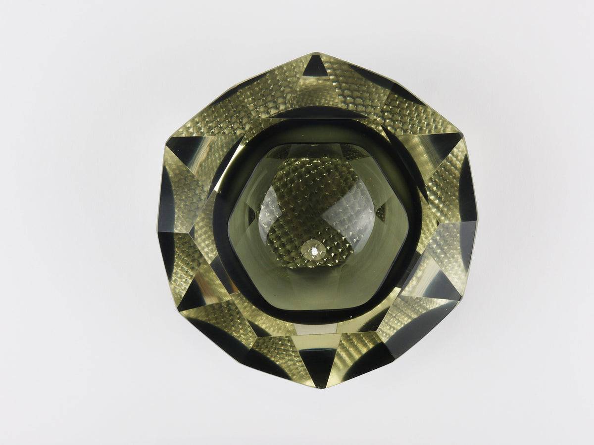 Coupe à caviar Mandruzzato Sommerso à facettes en losange, verre de Murano, Italie, années 1960