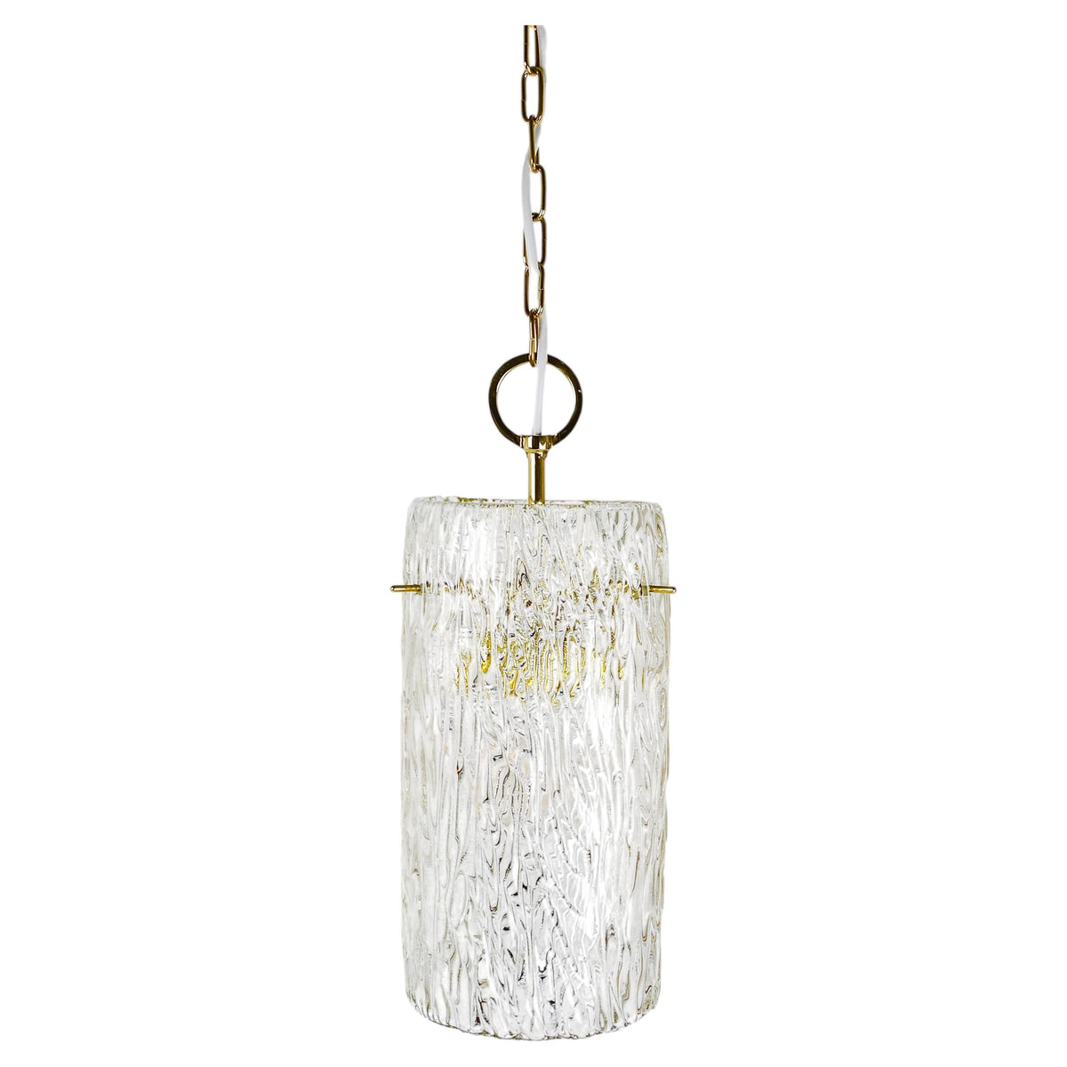 Suspension Mid-Century J.T. Kalmar Vienna en laiton et tube de verre texturé, Autriche
