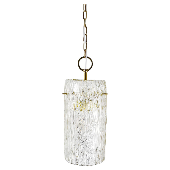 J.T. Kalmar Vienna Midcentury Textured Glass Tube Brass Pendant Lamp, Austria
