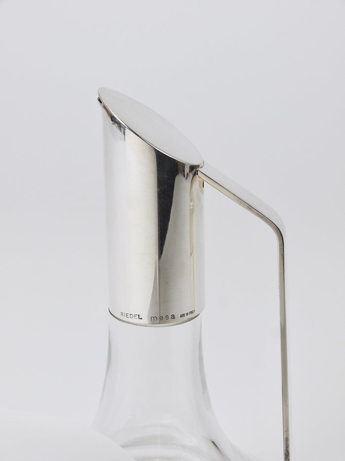 Riedel Mesa Elegant Silver & Crystal Carafe, Decanter, Pitcher, Italy, 1980s